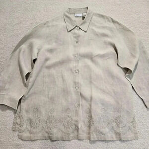 Liz Claiborne Woman 100% Linen Button-up Tunic Blouse Size 2X Lagenlook